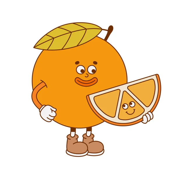 Hand Drawn Colorful Orange Retro Character Vector Illustration Trendy Retro — Stock Vector