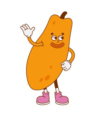 El çizimi renkli papaya retro karakteri. Eski moda çizgi film tarzında vektör illüstrasyonu. Meyve, sağlıklı yiyecekler..