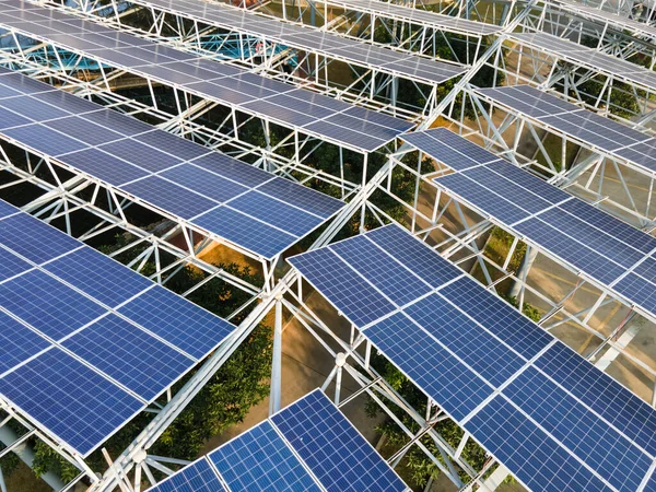 污水处理厂的新能源太阳能电池板 图库照片