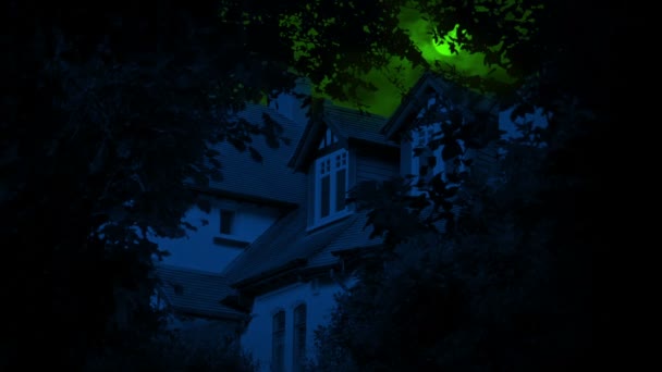 Lua Verde Relâmpago Acima Cena Halloween Casa — Vídeo de Stock