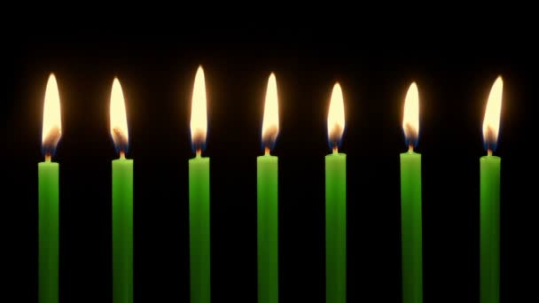 Green Candles Blown Out Closeup — Stock Video