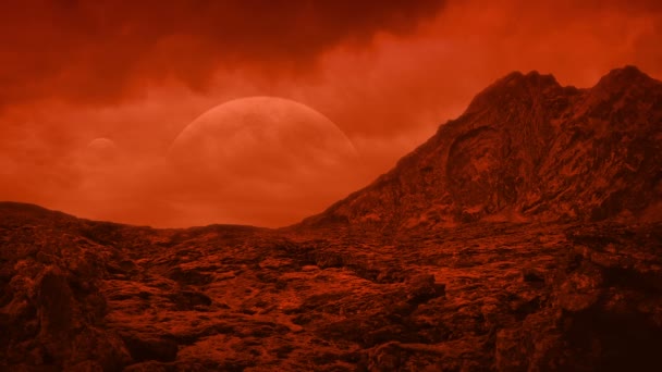 赤い火星の風景と2つの月 — ストック動画