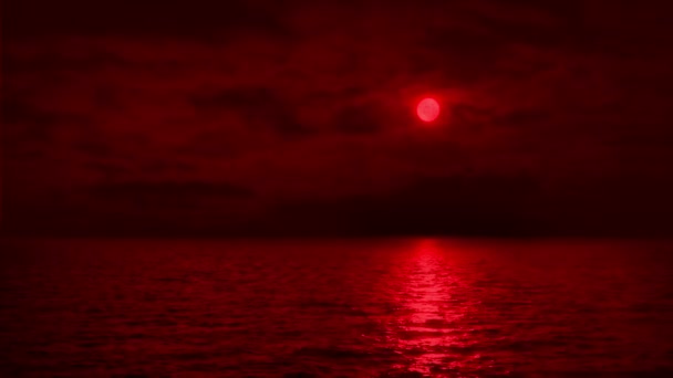 Lua Vermelha Sobre Mar — Vídeo de Stock