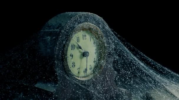 Circling Old Cobweb Covered Clock Closeup — Stock Video