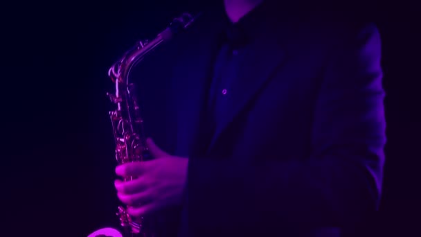 Saxofonist Bij Concert Side View — Stockvideo