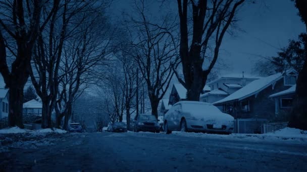 Vorstädte Verschneiten Winterabenden — Stockvideo