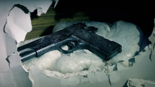 Police Photograph Gun Drug Bags Camera Flashes — 비디오