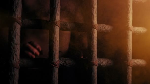 Prisoner Dusty Sunlight Medieval Scene — Stock Video