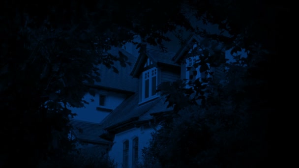 Luz Acesa Desligada Casa Noite Emoldurada Por Árvores — Vídeo de Stock