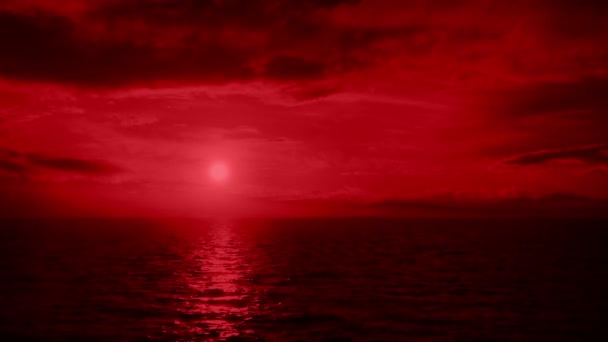 Att Resa Över Havet Med Röd Sol — Stockvideo