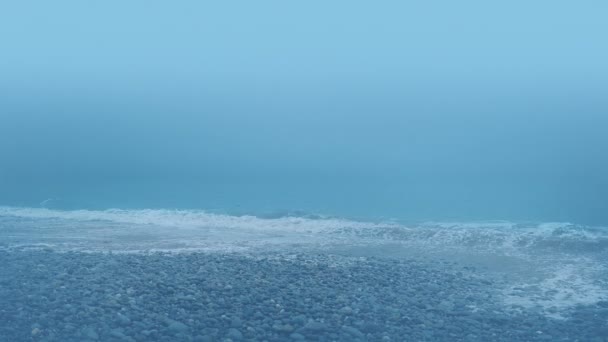 Cold Misty Beach Paisagem Ambiente Acidentado — Vídeo de Stock