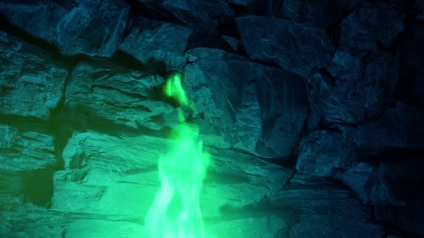 Mystical Green Fire Rock Wall — Stock video