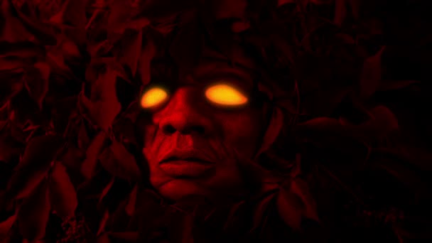 Gruseliges Gesicht Dschungel Mit Leuchtenden Augen — Stockvideo