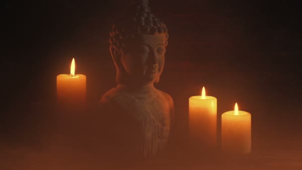 Atmospheric Temple Detail Buddha Figure Candles — Stock Video