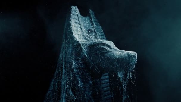 Patung Dewa Jackal Anubis Mesir Dengan Cobwebs Dust — Stok Video