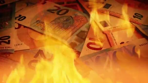Gemengde Eurobankbiljetten Vlammen Economisch Concept — Stockvideo