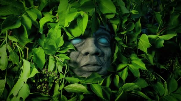 Eyes Start Glow Scary Jungle Statue — Αρχείο Βίντεο