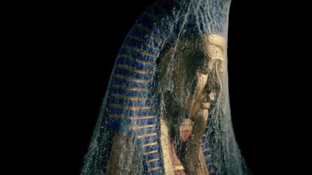 Gold Tutankhamun Figure Covered Cobwebs — Stockvideo