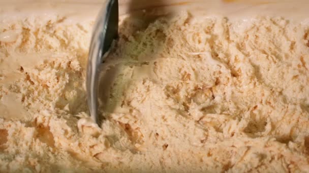 Delicious Soft Caramel Ice Cream Scooped Shots — Video Stock
