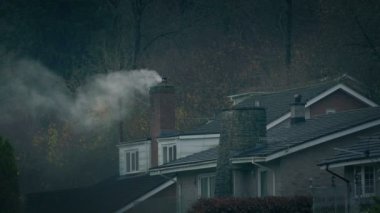 Day To Night Houses With Smoking Chimney