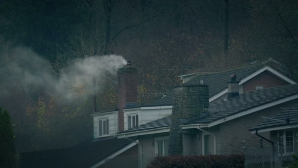 Day Night Houses Smoking Chimney — Vídeo de Stock