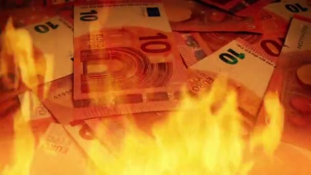 Euro Banknotes Fire Economic Downturn Recession — Video Stock