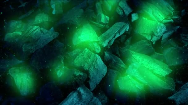 Magic Glowing Green Coals Moving Shot — Vídeo de Stock