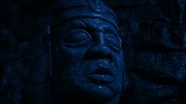 Блискавка Дощ Скульптурі Голова Вночі — стокове відео