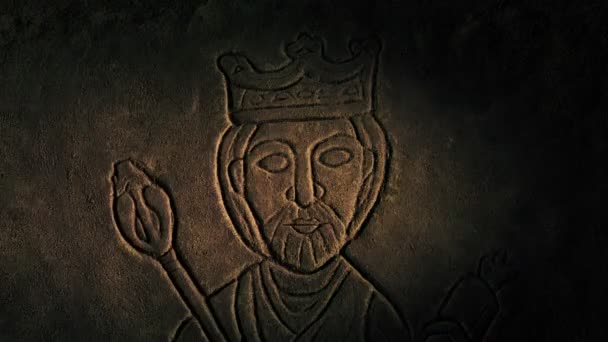 Факел Вогні Король Рок Різьблення Пиловій Гробниці — стокове відео