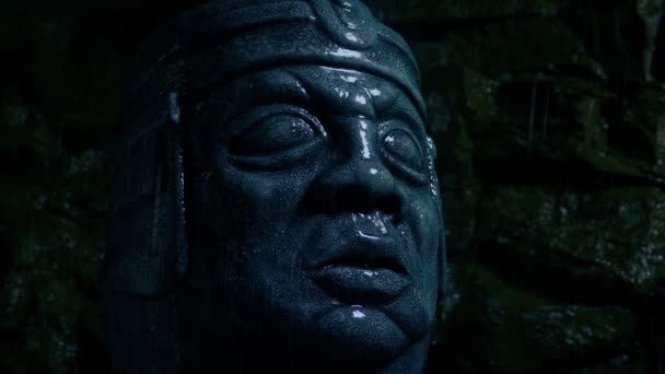 Αρχαίο Κεφάλι Αγάλματος Στη Βροχή — Αρχείο Βίντεο