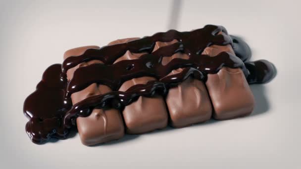 Very Decadent Snack Chocolate Bars Sauce Marshmallows Sprinkles — Stock video