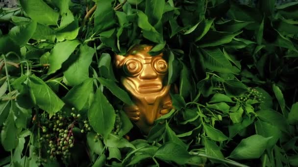 Золотий Ідол Джунглях Рослинами Бризі — стокове відео