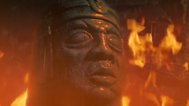Statue Fire Rain Generic Tribal Figure — Stockvideo