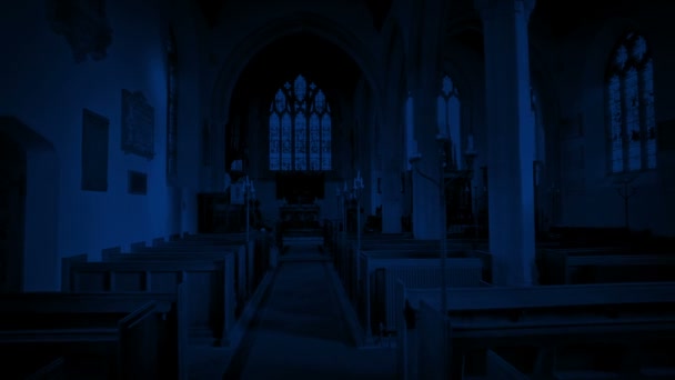Church Interior Night Moving Shot — Vídeos de Stock