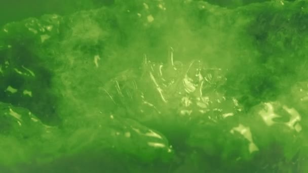 Slimy Green Creature Moves Pod Toxic Gas — Stockvideo
