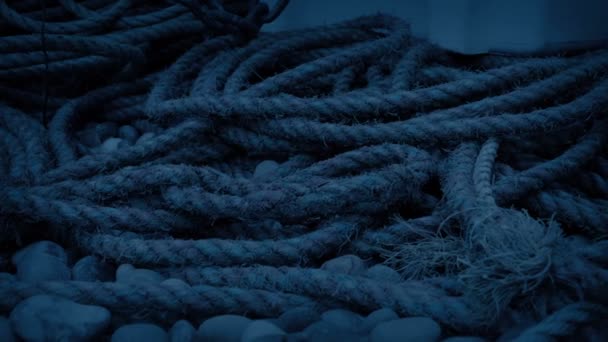 Weathered Fishing Boat Ropes Dark — стоковое видео