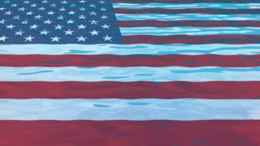 Water Surface Ripples Over American Flag