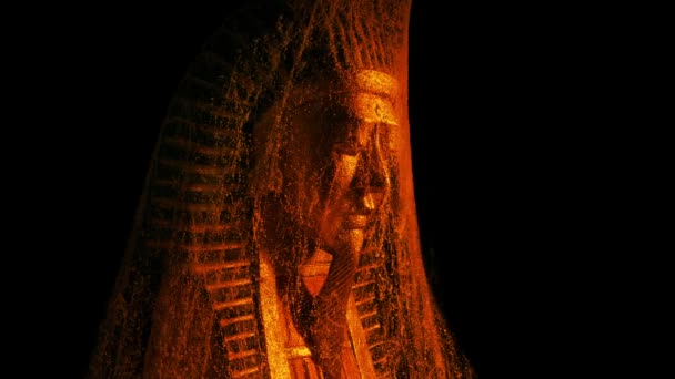 Egyptische Koning Standbeeld Met Spinnenwebben Brand — Stockvideo