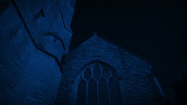 Approaching Church Night Low Angle — Vídeos de Stock
