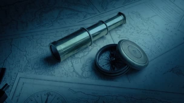 Exploration Discovery Concept Navigationswerkzeuge Und Karten — Stockvideo