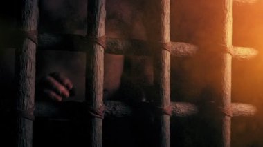 Prisoner Holds Bars In Dusty Sunlight