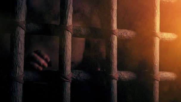 Prisoner Holds Bars Dusty Sunlight — Stock videók