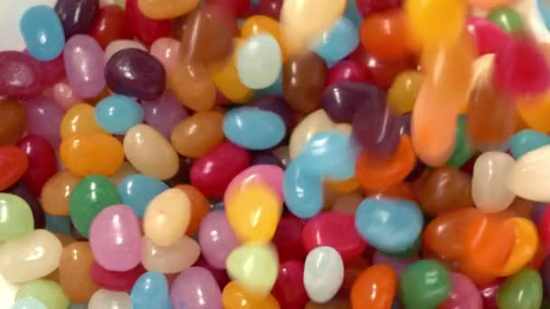 Colorful Candy Beans Pour Bowl Closeup — Stok video