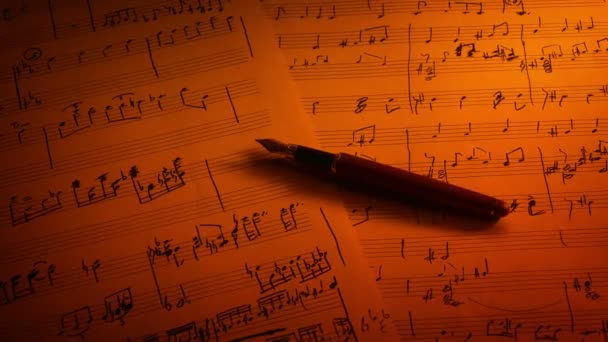 Pen Hand Written Sheet Music Firelight — Vídeo de Stock
