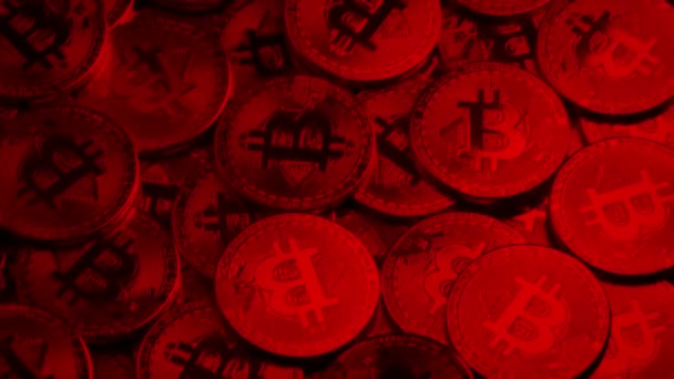 Bitcoin Piros Riasztás Forgó Közelkép — Stock videók