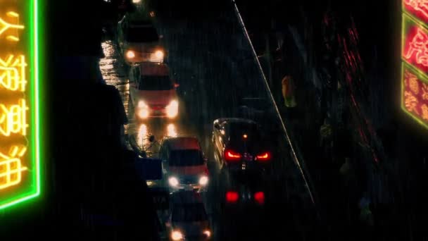 Raining City Road Night Atsmopheric Scene — Stockvideo