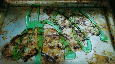 Cleaning A Food Tray With Scrubber And Soap