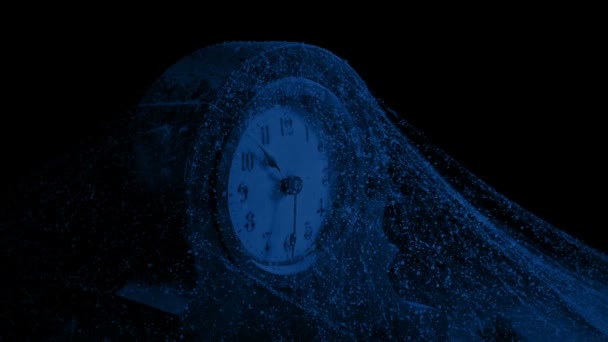 Clock Covered Cobwebs Night — Vídeo de Stock
