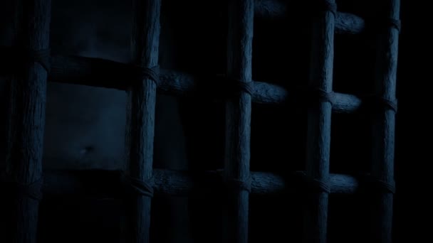 Gefangener Dunkler Mittelalterlicher Gefängniszelle — Stockvideo