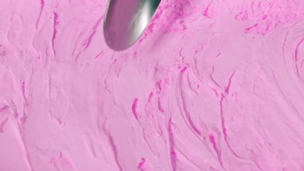 Strawberry Ice Cream Scooped Spoon — Stock Video